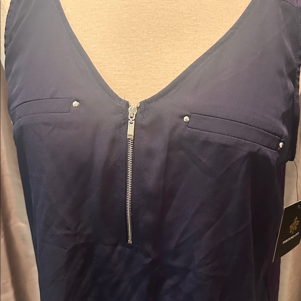 Stitch Fix Fortune+Ivy Navy Blue Leighton Zip Detail Tank Top - Picture 5 of 10